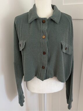 Altar’d State Waffle Knit Cropped Shacket Jacket Top Green Size Large*X10